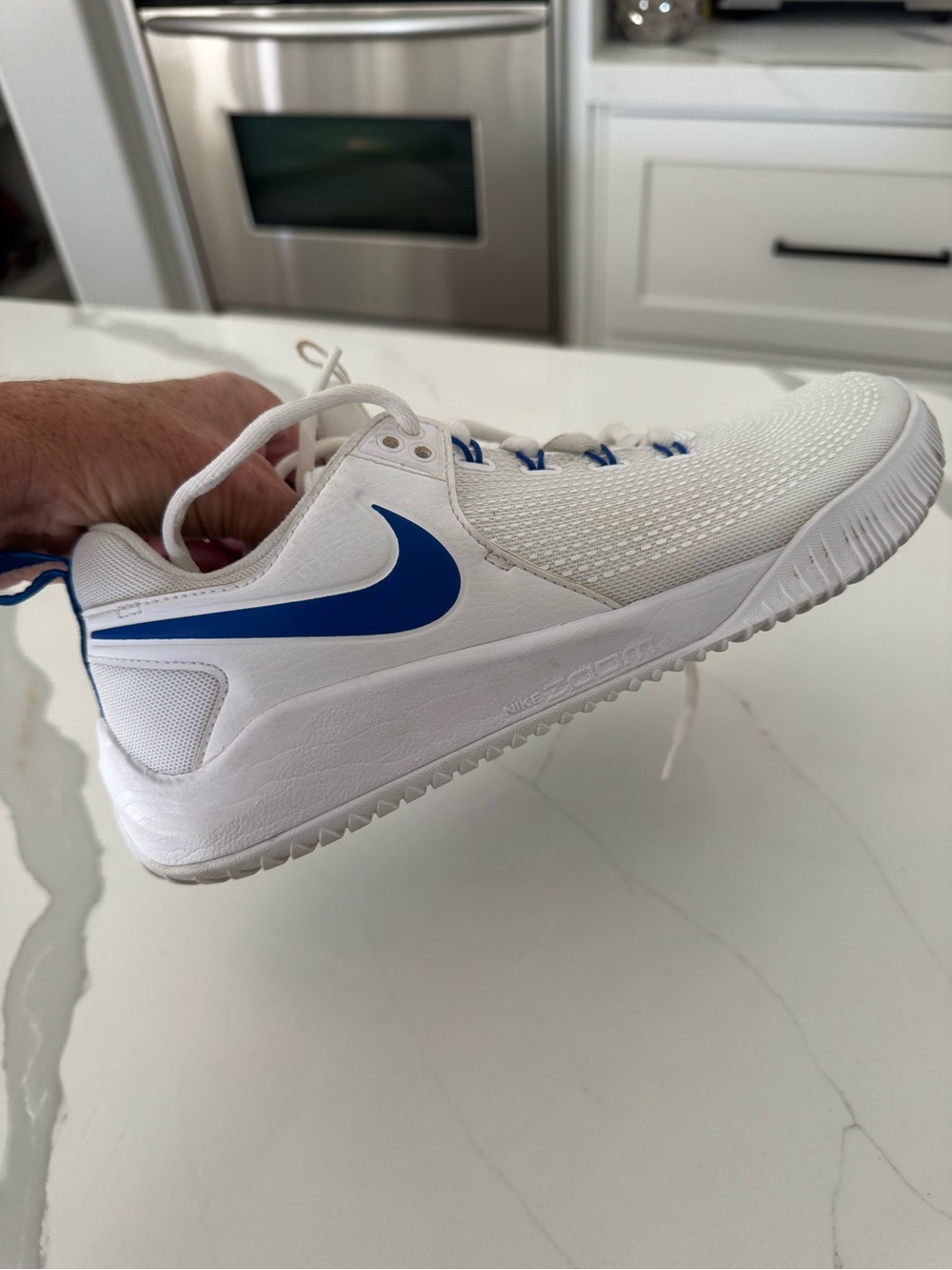 Women's Volleyball  White Sneakers with Blue Swoosh Sz 10